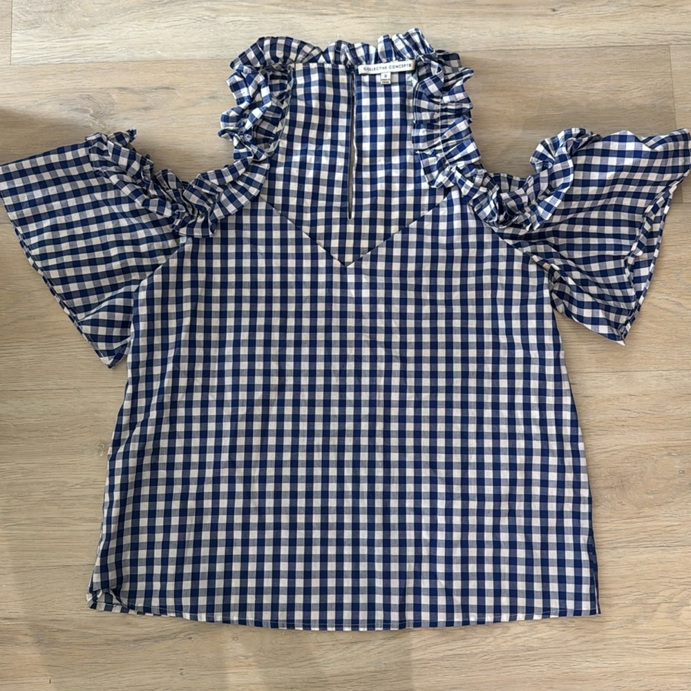 **Collective Concepts Blue and White Gingham Blouse